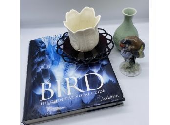 Hardcover Bird Book By AUDUBON, Plus Miscellaneous Pottery And Bird Figurine
