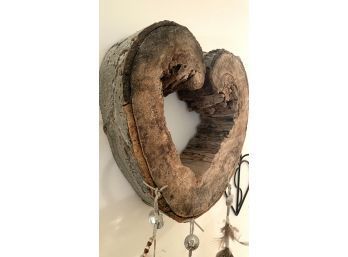 Carved Wood In The Shape Of A Heart - With Feather Tassels Hanging Down (detachable)