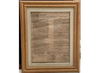 The Constitution Of The United States Of America On A Thin Brown Paper, In A Beautiful Frame.