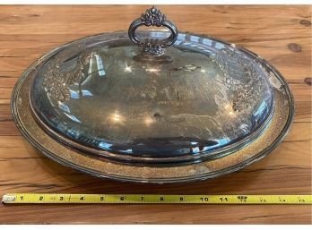 Gorgeous Silver Plate Serving Bowl With Lid And Glass Attachment