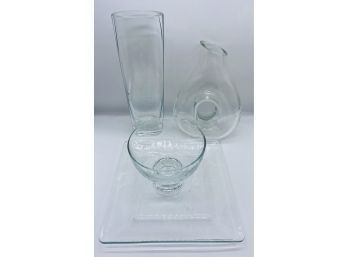 Heavy Glass Collection With Vase And Wine Decanter