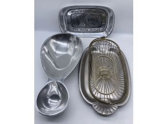 Pewter Serving Dishes, Various Designs And Sizes