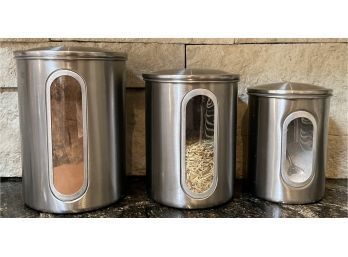 Set Of 3 Tin Canisters. Perfect For Storing Flour, Sugar, Or Even Coffee!