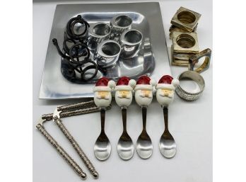 Dinner Party Bundle. Large Collection Of Various Napkin Rings, Plus Santa Butter Knives And Two Nutcrackers