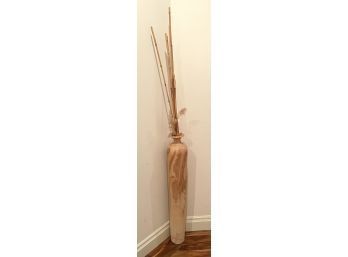 3 Foot Tall Hand Carved Vase With Natural Twigs - Top Neck Is Broken