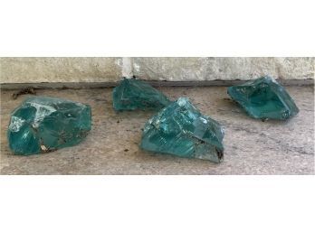 4 Solid Blue Glass Pieces, Gorgeous Accents For Desks, Window Sills And Book Shelves