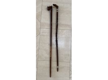 Unique Wooden Canes With Hippos Carved, Hand Crafted From Zambia