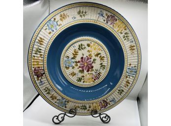 Gorgeous 19' Plate With Lovely Floral And Blue Design. Comes With Plate Stand.