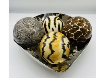 Decorative Metal Bowl With Animal Print Balls