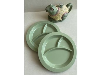Adorable Frog Dish And Two Green Plates From Pottery Barn Kids