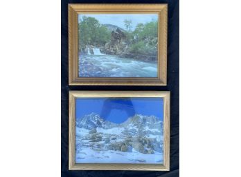 Two Framed Landscape Photos, Including A Picture An Old Mill