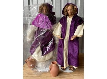 Two Porcelain Jesus Dolls On Stand, Comes With Original Box From The Ashton Drake Galleries. Stands 17 Inches