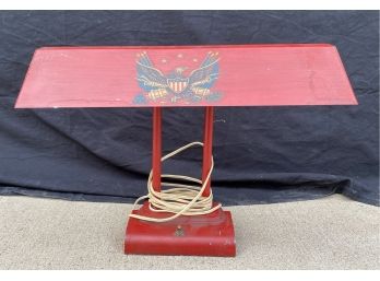 Red Table Lamp With American Eagle Symbol On It, Untested