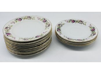 Set Of 9 Dessert Plates With 4 Matching Saucers. REGENCY ROSE Design By CREATIVE.