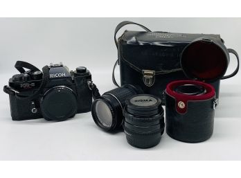 Vintage Camera Bundle! RICOH Film Camera, Three Lenses, And Very Cool Camera Bag. All Items Untested.