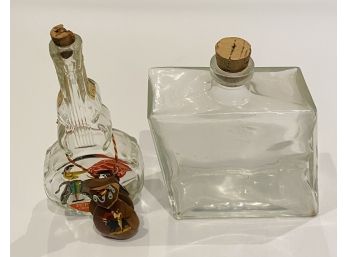 Two Unique Glass Bottles, One Hand Painted From Barcelona