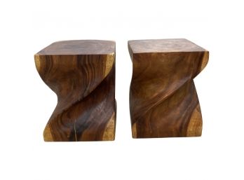 Gorgeous Tree Stump Side Tables With Twist Design. Dark Wood, Beautiful Grain. Very Heavy!