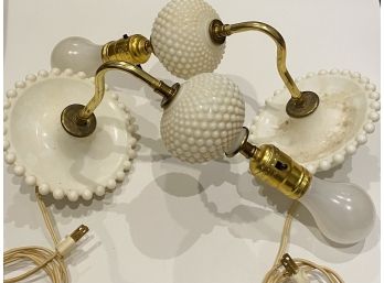 Lovely White Hobnail Wall Sconces, Untested