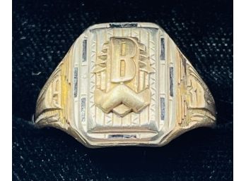 School Ring, Initial B',  Year Appears To Be 1938. Art Deco Design.