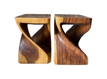 GORGEOUS Tree Stump Side Tables With Hollow Twist Design, Designer Unknown. Solid Wood, Very Heavy!