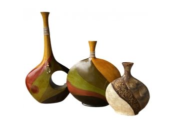 Three Unique Decorative Vases. Tall One Stands Approximately 27 Inches