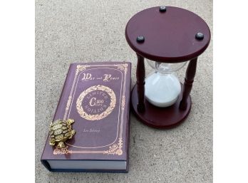 Sand Timer, WAR AND PEACE By Leo Tolstoy, And Small Turtle Trinket