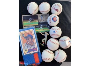 Baseball Bundle! Wade Boggs Action Figure, Ken Griffey Jr. Postcard, TOPPS Sportstalk Player, And 9 Baseballs!