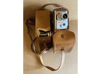 Two KODAK Vintage Film Cameras In Brown Case, One In GREAT CONDITION! Uses Kodachrome Film