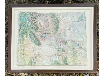3D Topographic Map Of Wyoming In Wooden Frame