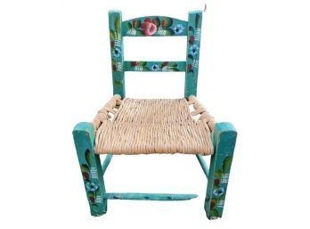 Small Hand Painted Chair With Wicker Seat