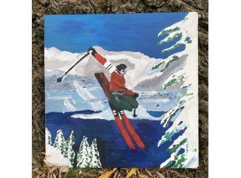 Hand Painted Photo Of Skiier On Glass