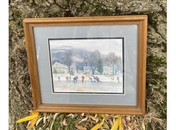 Art Print Of Village And Hockey Players In Wooden Frame By Artist Francis Golden