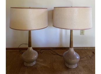 Pair Of Mid Century Table Lamps With Glass Base, Tested And Working