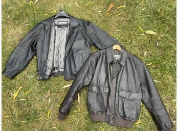 Pelle Black Leather Jacket, Size Small And L.L Bean Leather Jacket, Size Medium.
