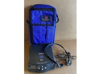 Portable CD Player By RCA With Sony Headphones And Blue Case, Untested