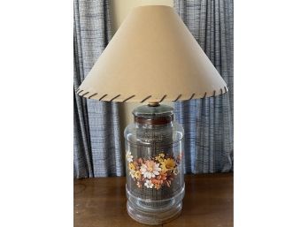 Unique Table Lamp With Large Glass Base And Hand Painted Flowers