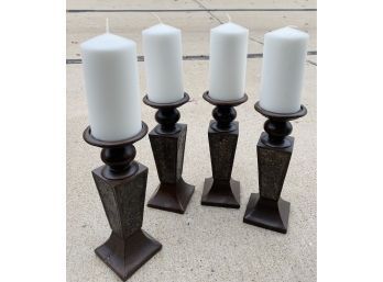 Wooden Candle Holders With 4 New Unscented Candle