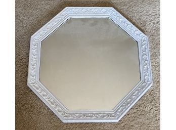 Octagon Shape Mirror In White Ornate Frame (plastic)