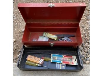 Metal Tool Box With Miscellaneous Tools Inside