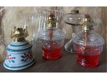 Collection Of 4 Oil Lamps With Glass Domes