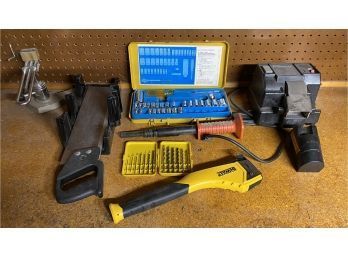 Tools. Staple Hammer, Drill Bits, Hnd Saw, CRAFTSMAN Wet Sharp Machine, And More