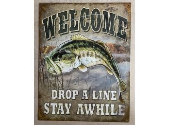 Metal Fishing Sign With Bass