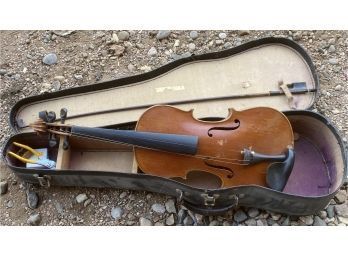 Beautiful Violin In Hard Black Case. Needs Repairs!