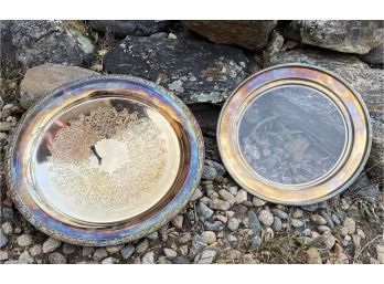 Two Silver-plate Serving Platters, Small One Has Glass Base