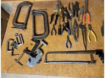 Lots Of Tools! C-Clamps Screw Drivers, Saw And More!