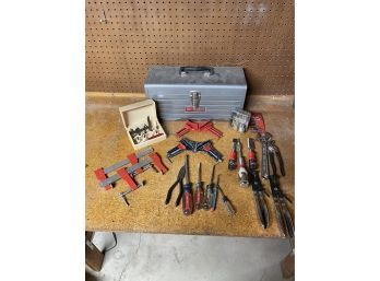 Craftsman Tool Box With Variety Of Tools Including Xacto Kit, Screwdrivers, Chisels And More