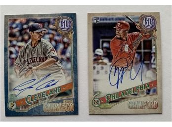 Topps, Gypsy Queen, Autographs, Carlos Carrasco, 072/150, Gold Stamp, Rookie Card J.P. Crawford, 2018