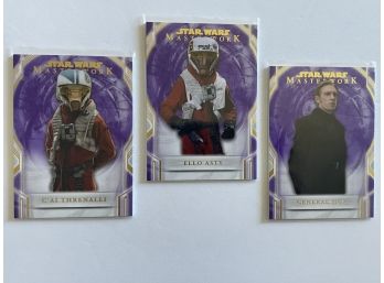STAR WARS Ello Asty 03/50, C'ai Threnalli 18/50, General Hux 3150 ALL SILVER STAMPED. Topps.