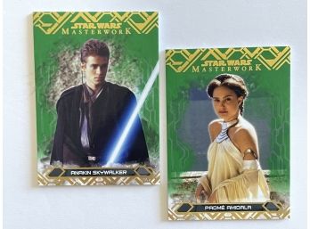 Star Wars Anakin Skywalker 34/99 Silver Stamped And Padme' Amidala 47/99 Silver Stamped. Topps.