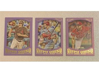Collectible GYPSY QUEEN By TOPPS, MLB Baseball Cards. Pollock 210/250, Grichuk 021/250, Papelbon 030250